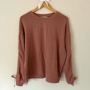 RD Style Mauve Berry Pink Tie Bows Cinched Sweatshirt